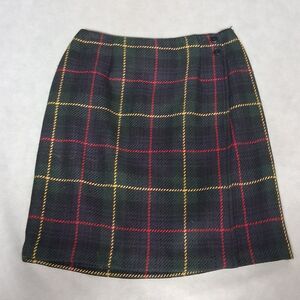 Talbots Tartan Plaid Skirt Women's 4 Green Multi Wool Lined A Line Wrap Knee
